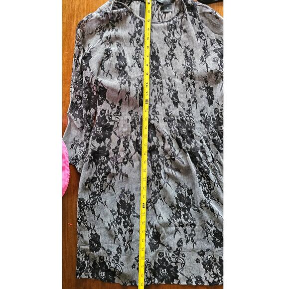 Club Monaco 100% Silk Dress Gray Black Floral Accents, Sz 00 , NWOT - Picture 6 of 9